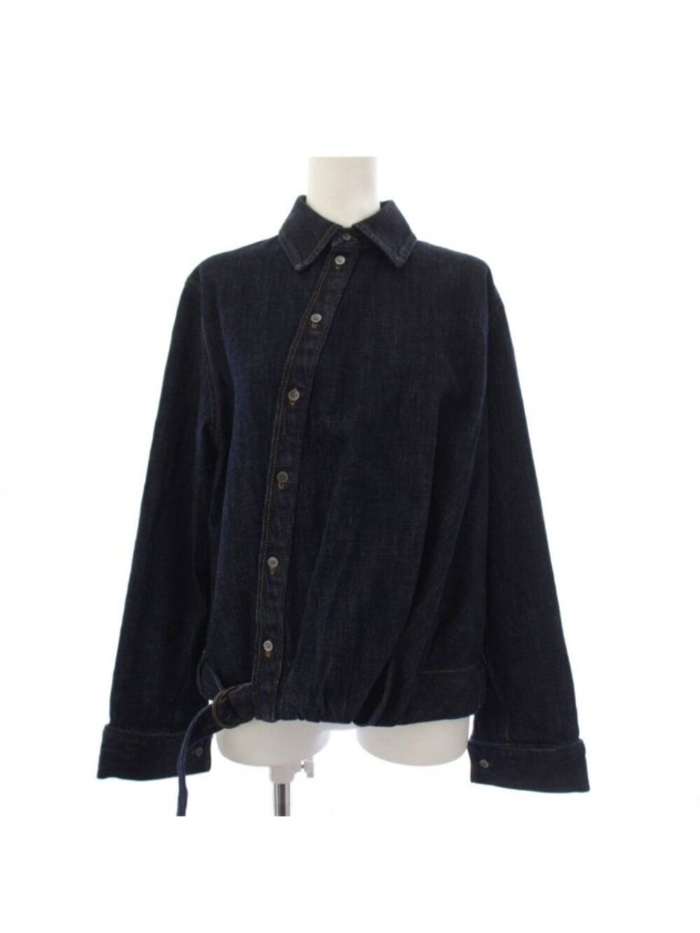 Loewe Draped Denim Shirt Blouse Long Sleeve Anagram Blue 32
